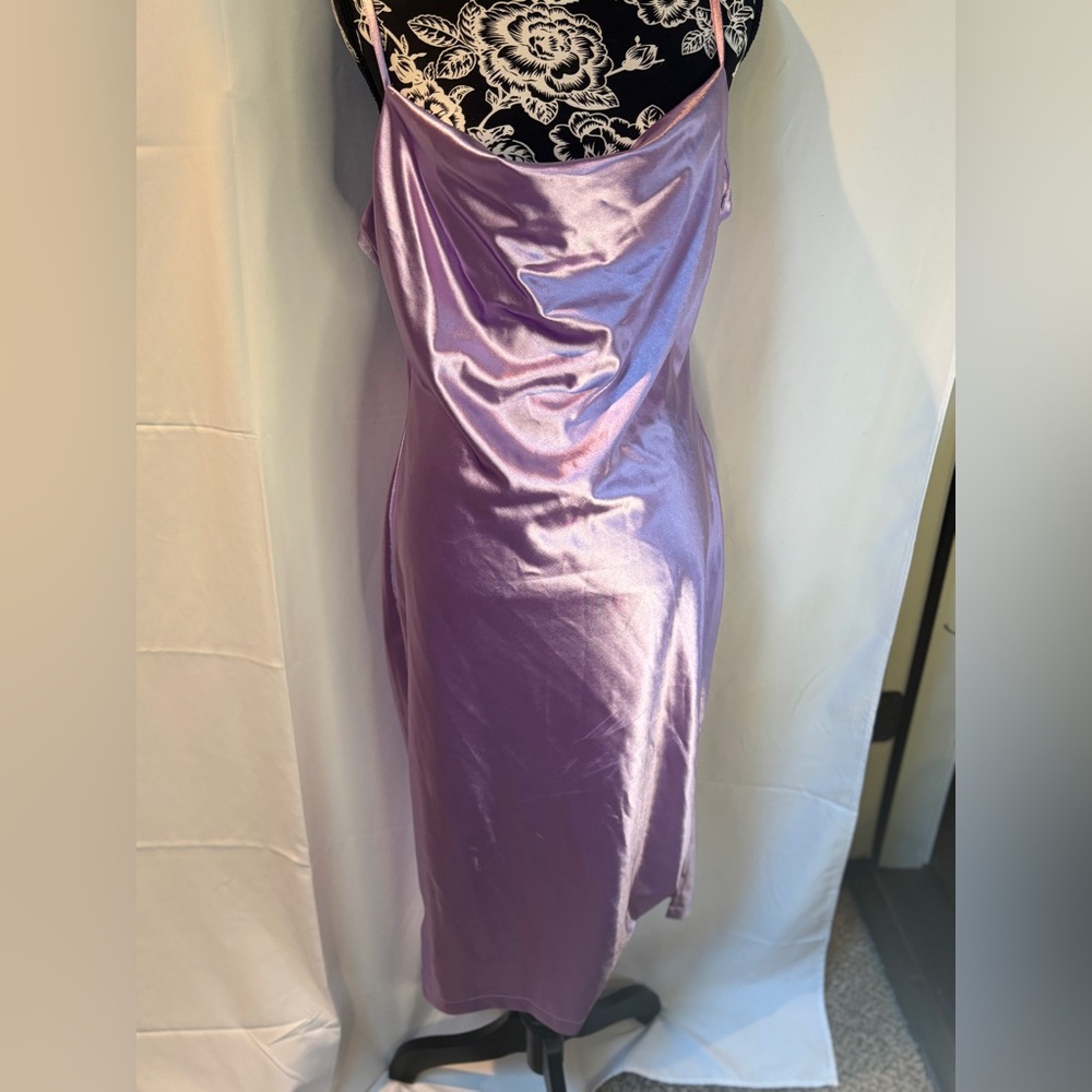 Lavender Satin Midi Dress - Picture 3 of 10
